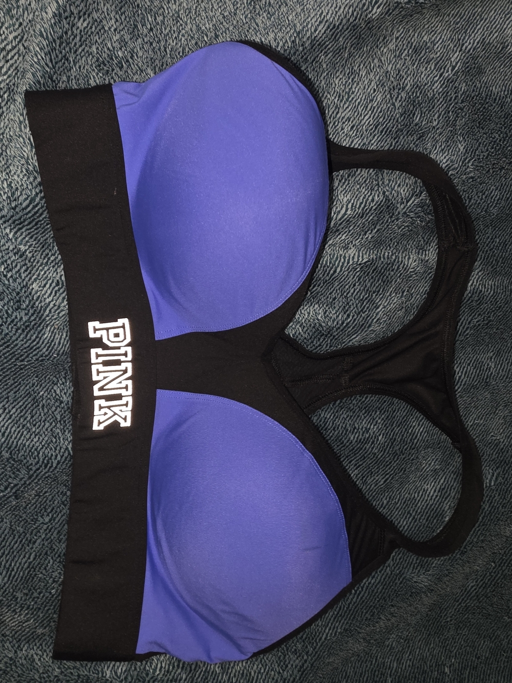PINK Victoria's Secret Blue and Black Racerback Sports Bra